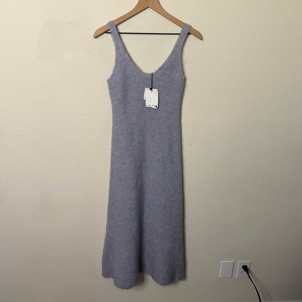 NWT Zara Wool‎ Alpaca Beaded Strappy Dress Gray Sleeves Midi Tank Women’s Size S - Picture 3 of 7